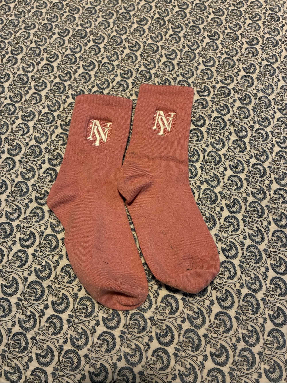 NYON Crew Socks with NY Legacy Monogram in Pink Rust